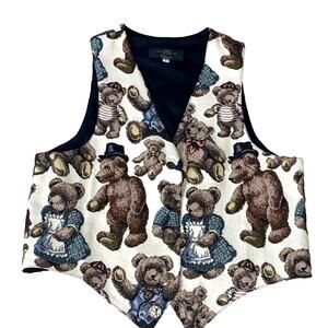 Vintage Orvis Vest Teddy Bears Womens Size Large Made in USA Tapestry